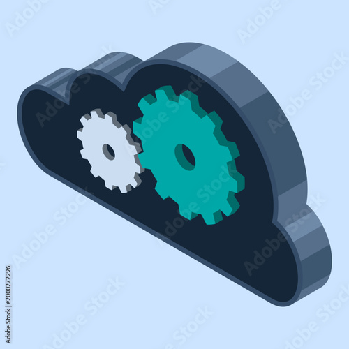 Isometric cloud computing. Cloud technology concept. Web hosting concept. Isometric technology. Isometric illustration