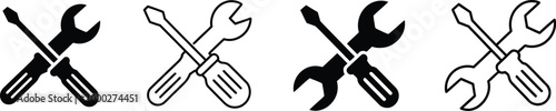 Repair tools icon set with wrench screwdriver and settings icons suitable for service support maintenance repair and technical configuration interfaces