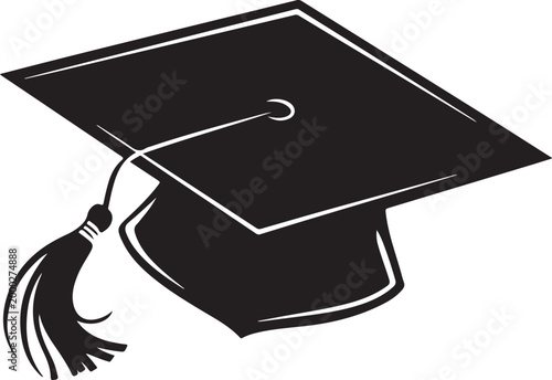 Graduation hat cap flat icon for apps and websites.Black and White Academic Hat Illustration