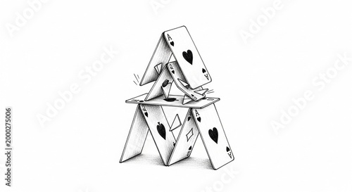 Delicate House of Cards - A Precarious Structure on a White Background.