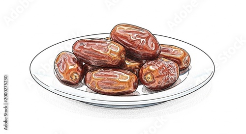 Delicious Medjool Dates on a White Plate, Isolated on White Background.