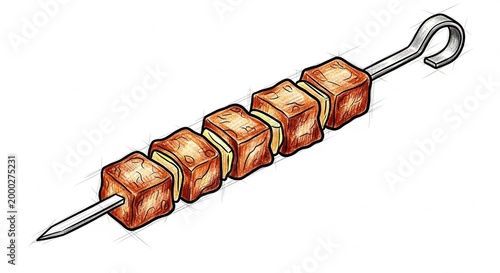 Delicious Grilled Skewers with Meat and Vegetables on a White Background.