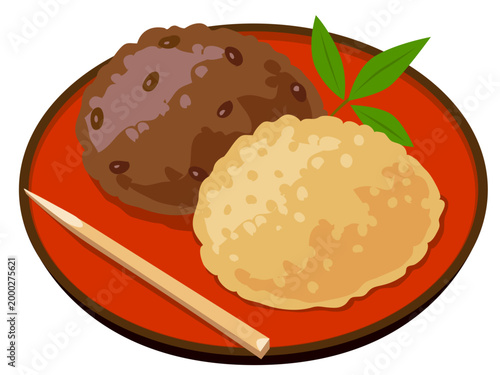 おはぎとぼたもちの盛り合わせイラスト