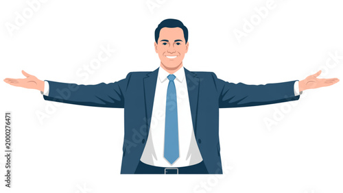 Professional man standing with arms wide open in business attire Vector