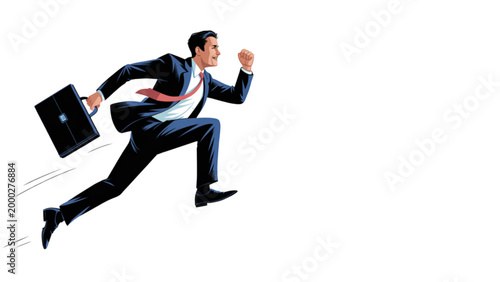 Businessman running with briefcase in professional office setting Vector
