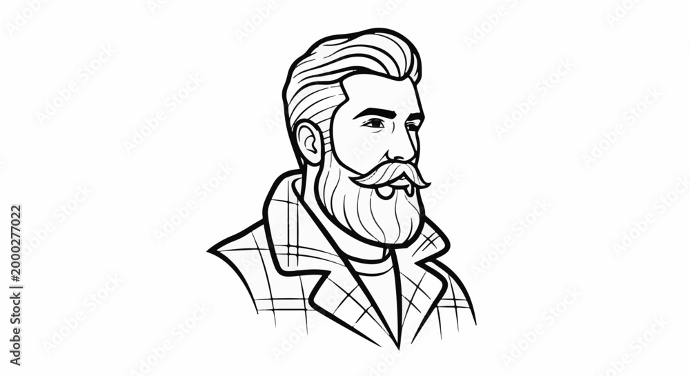 Fototapeta premium Stylized line art portrait of a man with a beard and mustache