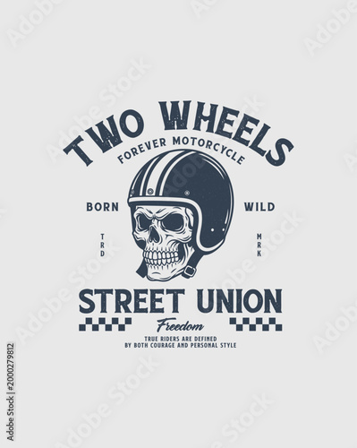 Skull Wearing Motorcycle Helmet Street Union Biker Art.