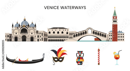 Venice Waterways and Cultural Icons Collage.