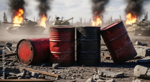 Oil Barrels Explosion with Fire and Smoke Industrial Disaster Scene