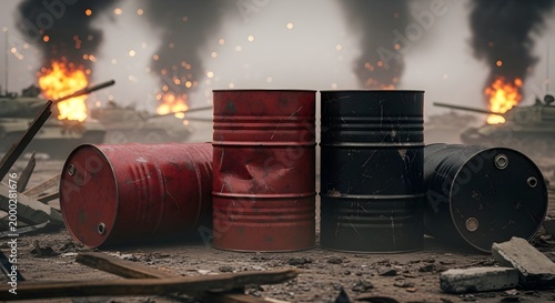 Burning Oil Barrels with Fire Sparks Industrial Danger Concept