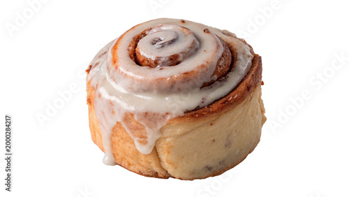 Fényképezés Freshly baked cinnamon roll with creamy icing ready to enjoy for breakfast or de