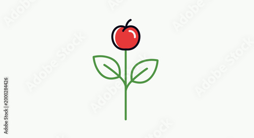Stylized red apple flower illustration isolated on white background