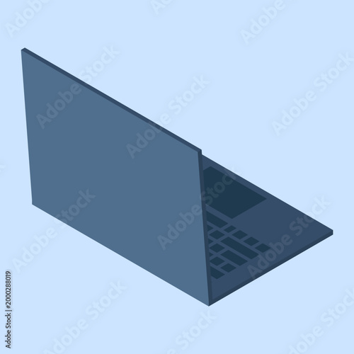 Isometric laptop. Isometric laptop backside. Programming on laptop concept. Isometric technology. Vector illustration