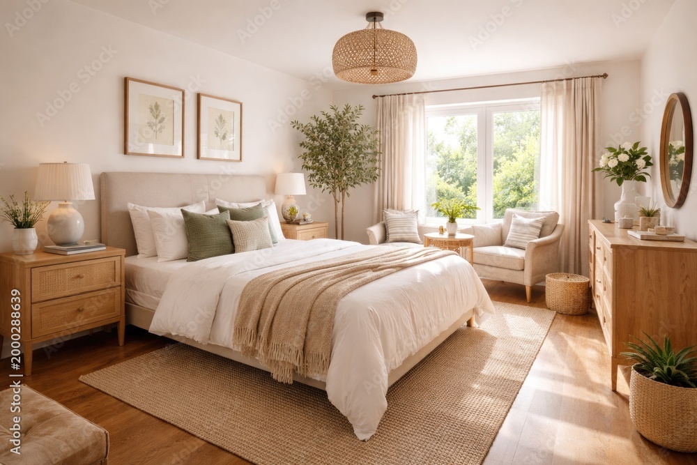Fototapeta premium Charming visitor spare room with stylish furniture and natural light