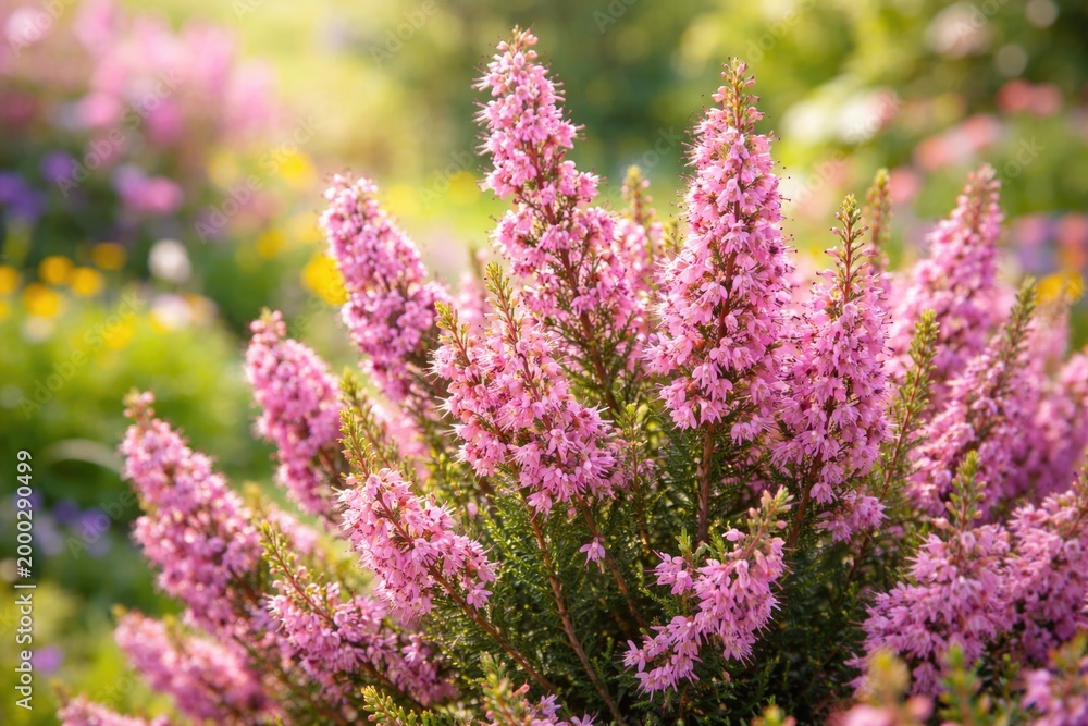 Obraz premium Erica plant showcasing full blossom set in a vivid spring garden with natural hues