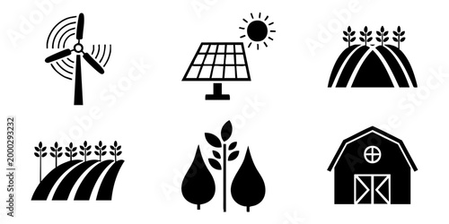 Sustainable farm with renewable energy sources and crops growing
