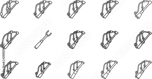 Collection of black and white line of slingshots and a fork tool catapult projectile elastic band