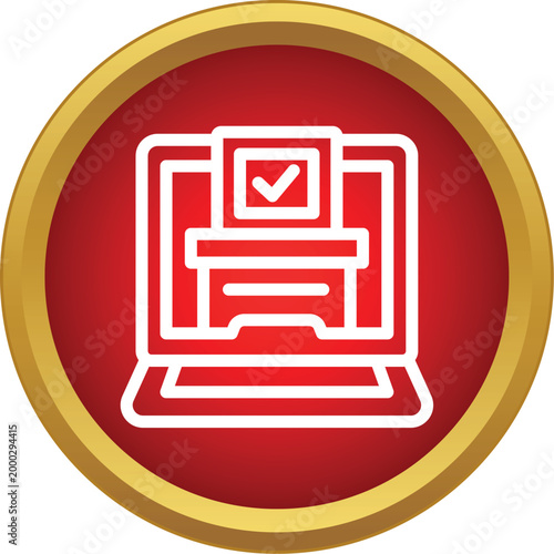 Laptop showing a ballot box with a check mark for online election and digital polling