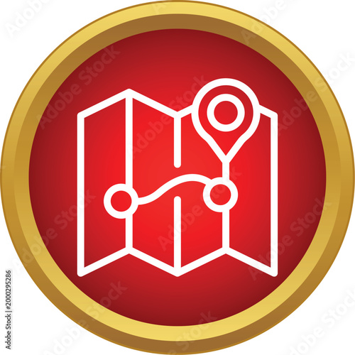 Folding paper map outlining a travel path with destination marker