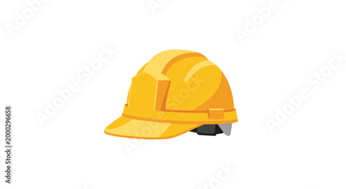 A vibrant yellow industrial safety hard hat is placed centrally against a clean white background with smooth plastic material and soft ambient studio lighting.