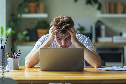 Student experiences stress while taking online exam in minimalistic study space