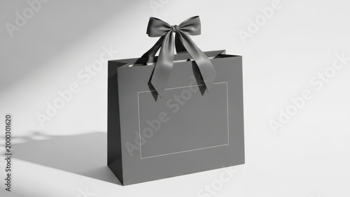 Elegant dark gray gift bag with ribbon and bow shopping bag packaging