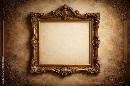 Decorative baroque frame mockup on vintage wall texture