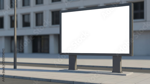 Large blank billboard mockup on a city sidewalk with building facade, billboard