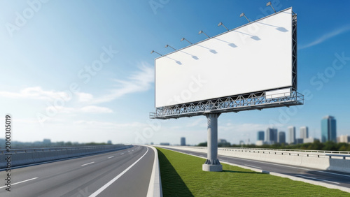 Empty billboard by highway with skyscrapers in distance billboard advertising
