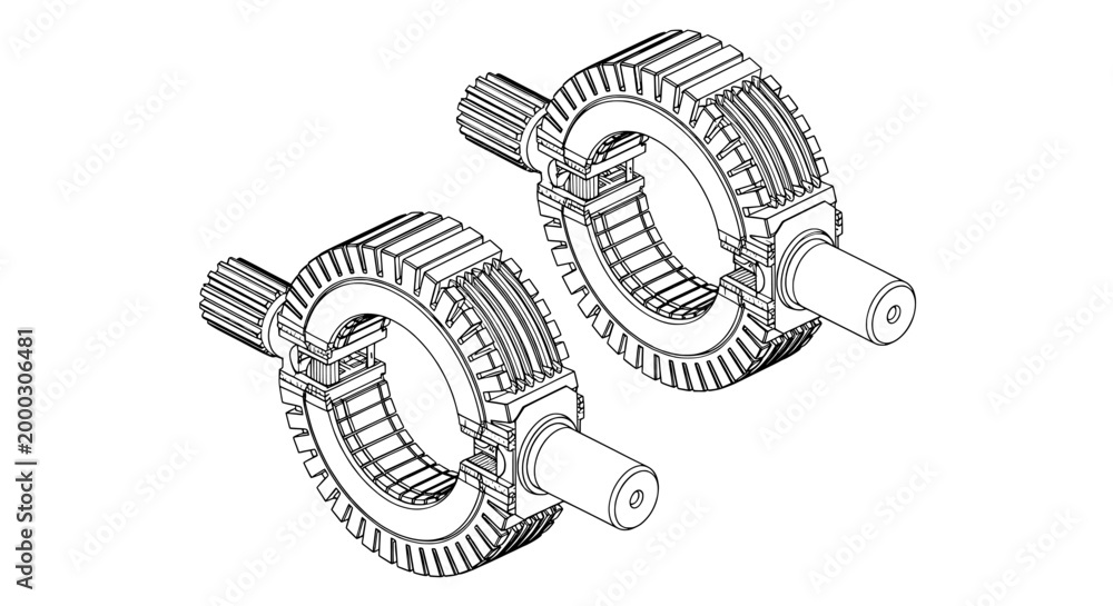 Fototapeta premium Mechanical gear and spline shaft assembly technical drawing