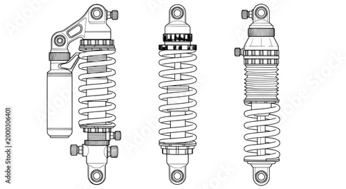 Shock absorber suspension system technical line drawing collection
