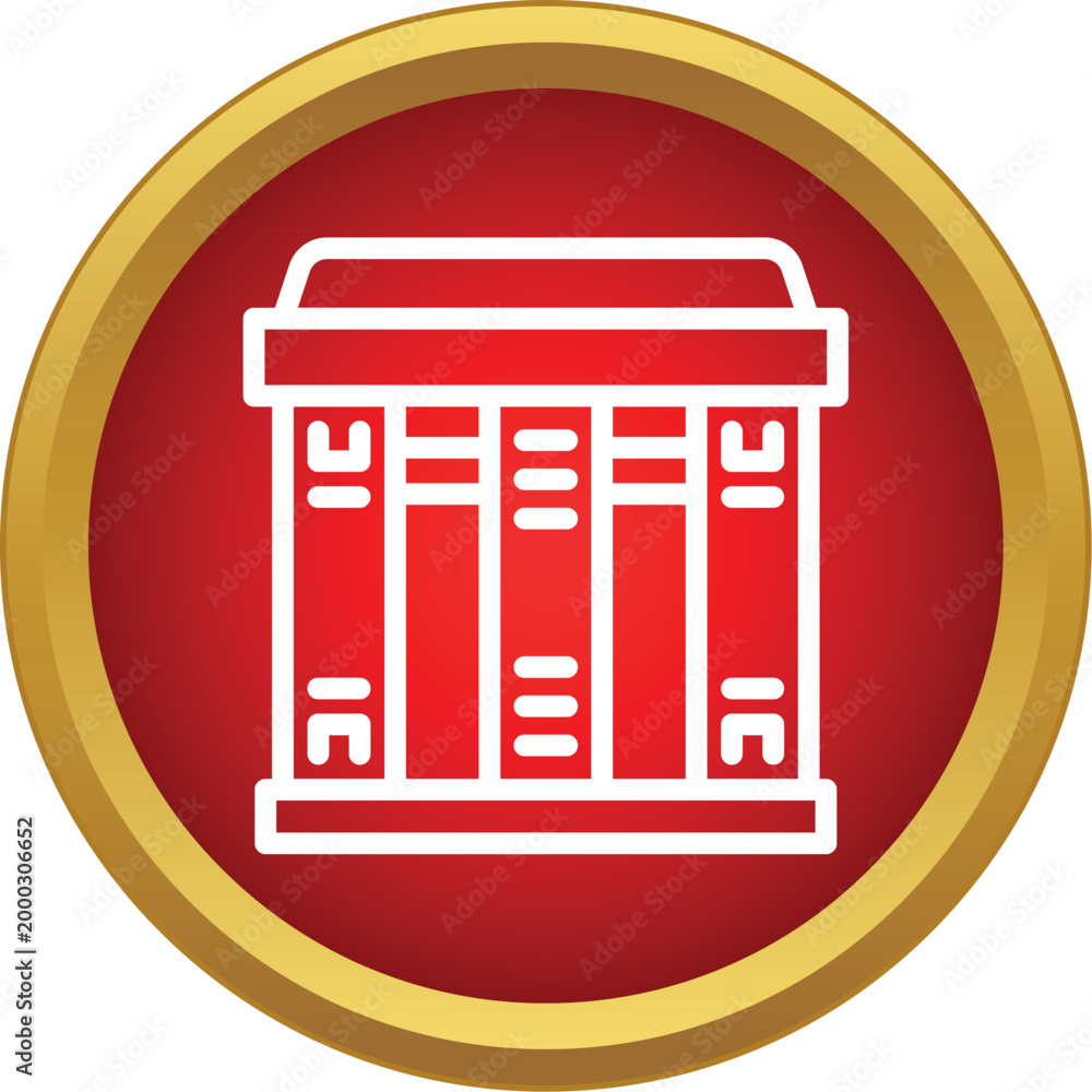 Naklejka premium Conceptual icon showing a classic architectural structure on a red button