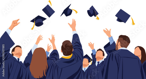 Graduates Throwing Caps Up.