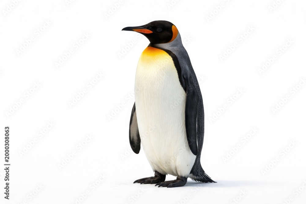 Obraz premium Lonely King Penguin displayed on a stark white backdrop
