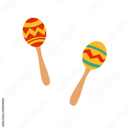 Pair of colorful maracas percussion instruments. Traditional Mexican music cartoon illustration. Vector hand drawn art for fiesta posters, party invitations, stickers and festive designs