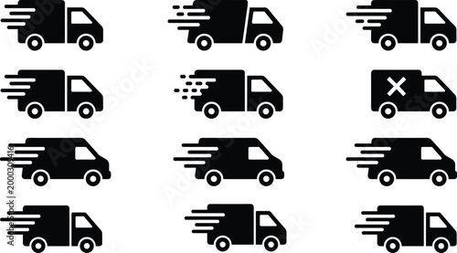 Delivery truck silhouette icon set, vector design for logistics, shipping, and fast transportation concepts