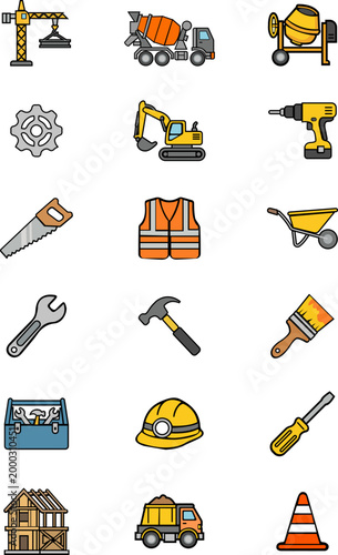 Construction icons set vector Illustration with building tools equipment collection flat design  