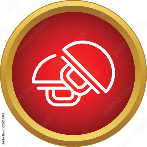 Outline mushrooms symbolizing food or foraging on a vibrant red circular button