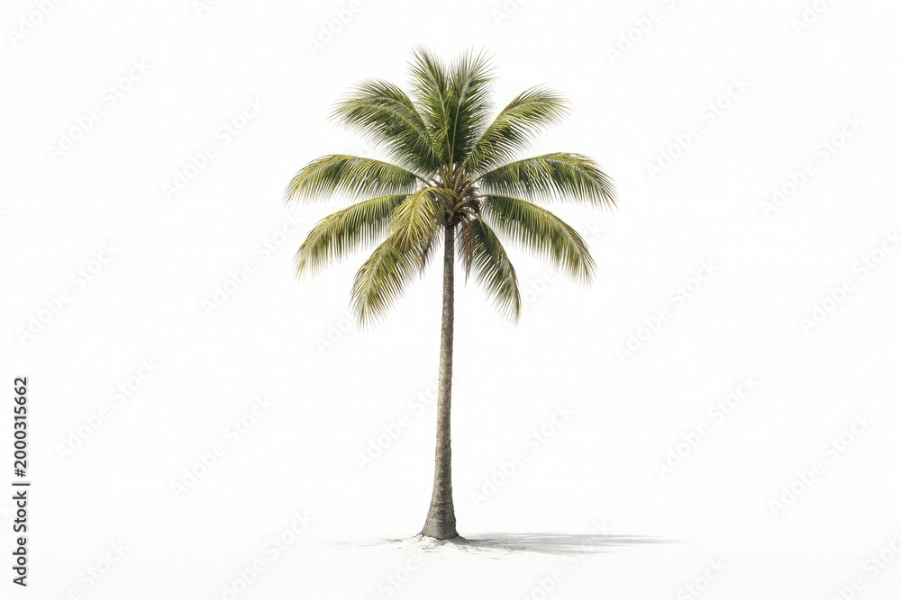 Obraz premium Drawing of a singular palm tree with stark white background for contrast