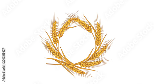 Golden wheat wreath, wheat ears circle, harvest symbol, agriculture icon, vector illustration