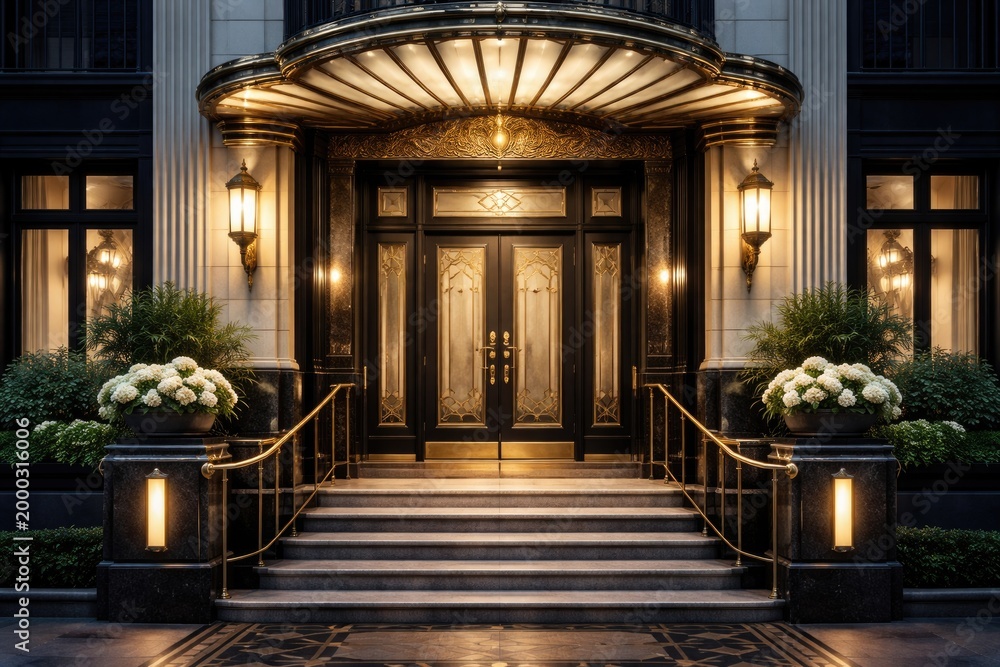 Fototapeta premium Art deco inspired entrance porch with elegant apartment front door