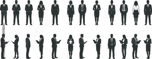 Business professional silhouette illustration set, corporate teamwork and office communication vector design for workplace and leadership concepts