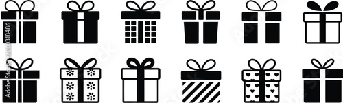 Gift box icon in line style isolated on white background for festive design, ecommerce packaging visuals and modern minimal celebration themes.