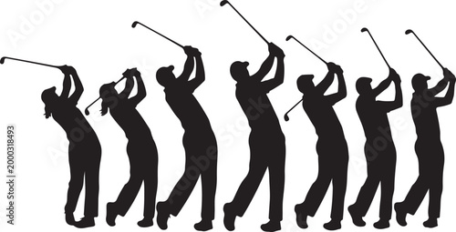 Golf, golfing, silhouette, vector, black, illustration, golf swing, golfer, sports, fitness