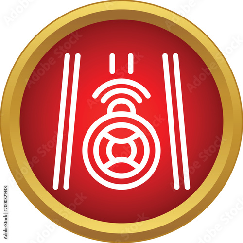 Autonomous driving system icon illustrating radar sensor detecting road lanes and a steering wheel