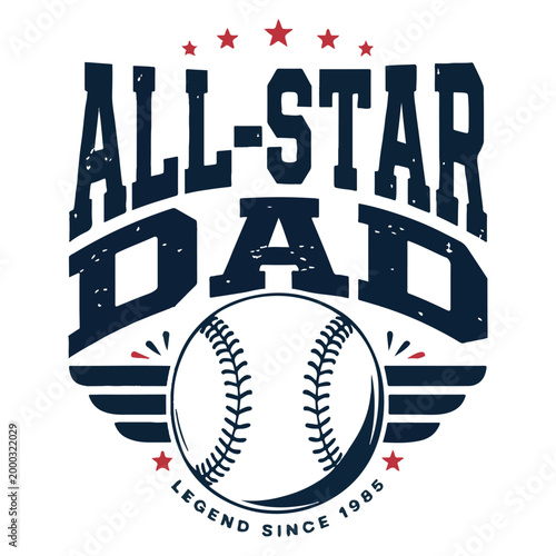 All Star Dad Typography T Shirt Design Baseball Father’s Day Retro Vector