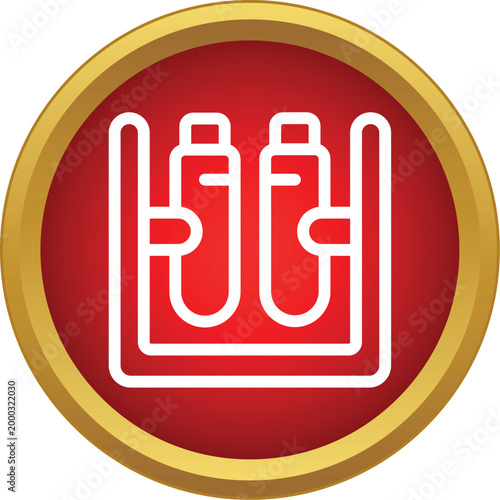 Test tubes in a rack icon inside a red circle with a gold border