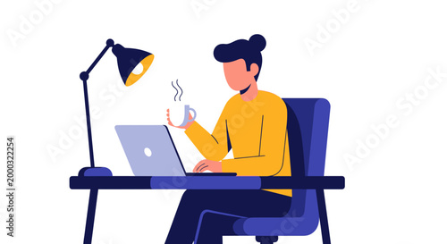 Woman Working on Laptop Computer.