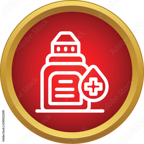 Bottle with a medical cross drop representing disinfection and hygiene