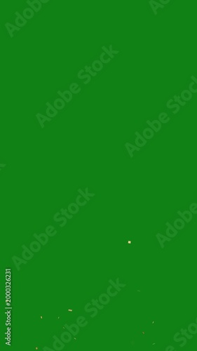 Confetti party explosion animation, colorful glitter particles burst and falling isolated on green background, festive celebration overlay for events and parties rendered in HD